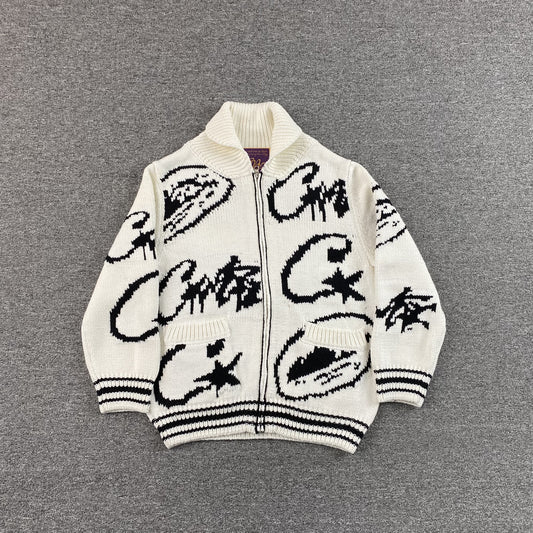 Campera Corteiz VVS Jacquard Knit Blanca