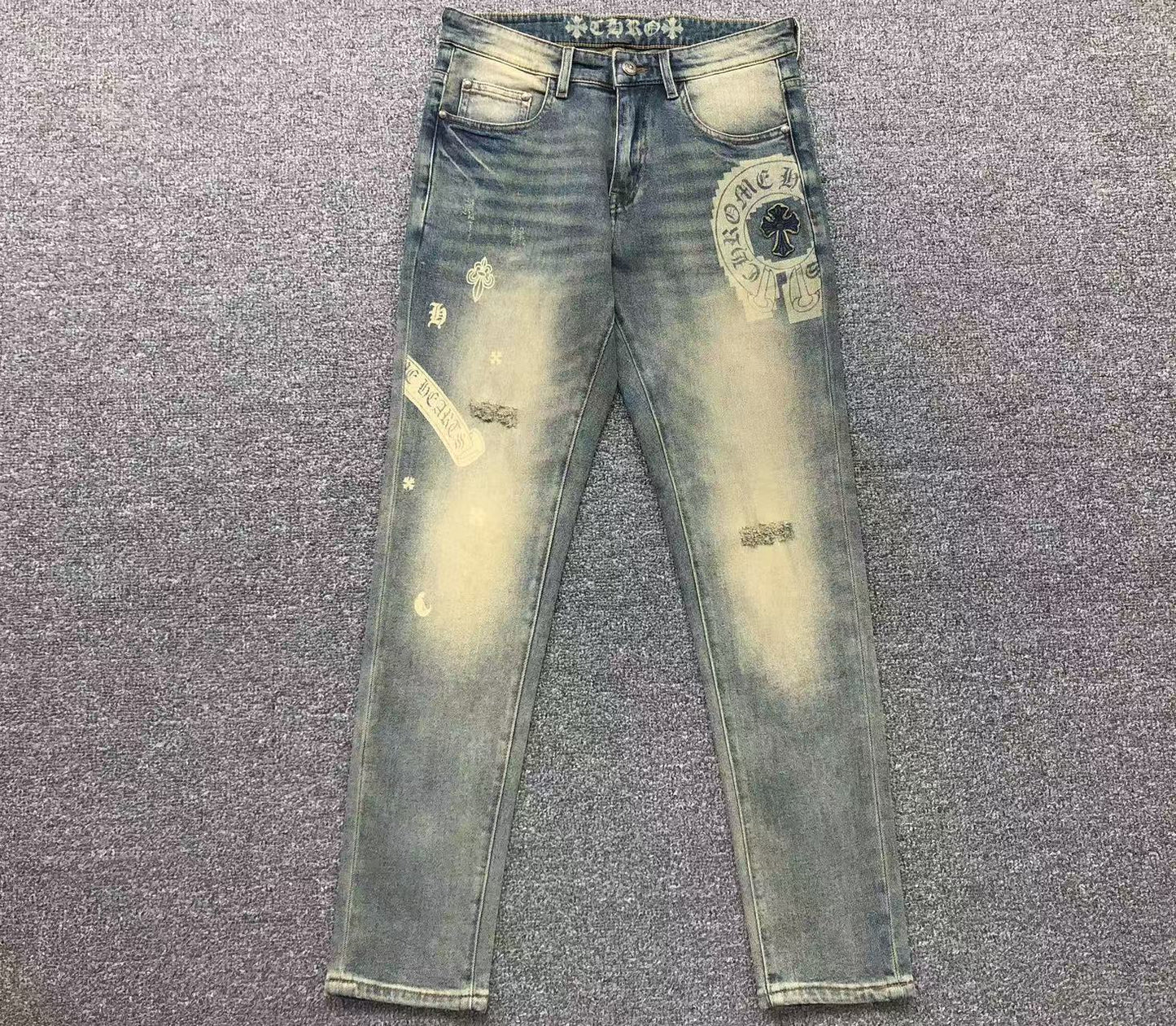 Chrome Hearts Cross Patch Pantalon Jeans Azul Lavado