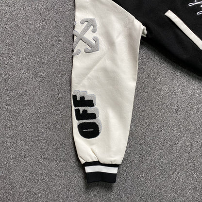 OFF WHITE LEA APPLIQUE VARSITY JACKET BLACK