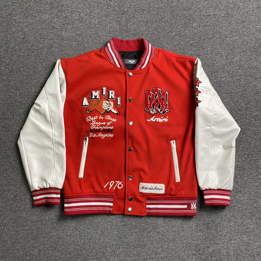 AMIRI LOGO PATCH VARSITY JACKET RED