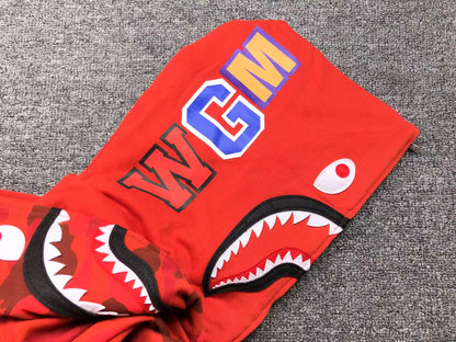 BAPE COLOR CAMO SHARK WIDE FULL ZIP DOUBLE HOODIE RED