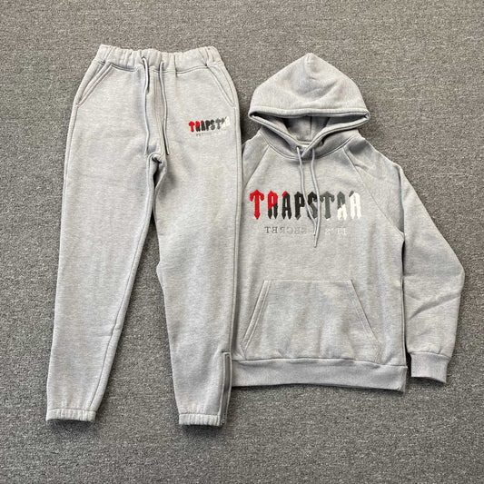 TRAPSTAR CHENILLE DECODED TRACKSUIT GREY RED