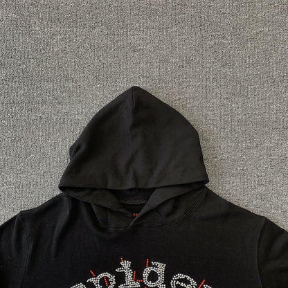 SP5DER OG RHINESTONE LOGO HOODIE BLACK