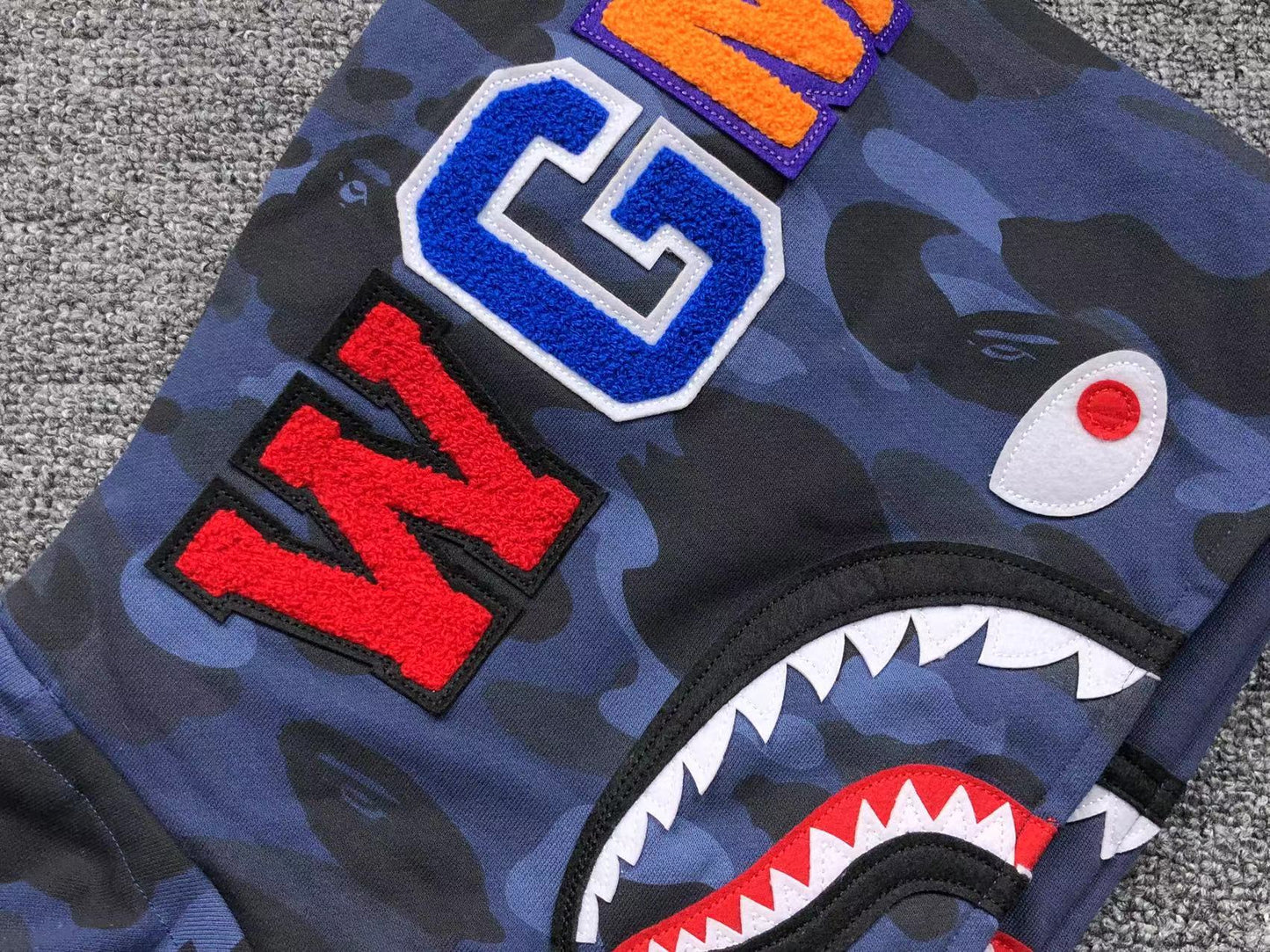 BAPE COLOR CAMO SHARK WIDE FULL ZIP DOUBLE HOODIE BLUE