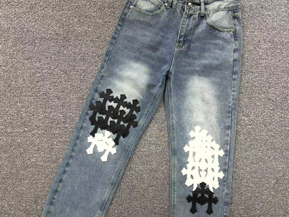 Chrome Hearts Cross Patch Pantalon Jeans Azul Lavado