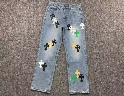 Chrome Hearts Cross Patch Pantalon Jeans Azul Lavado