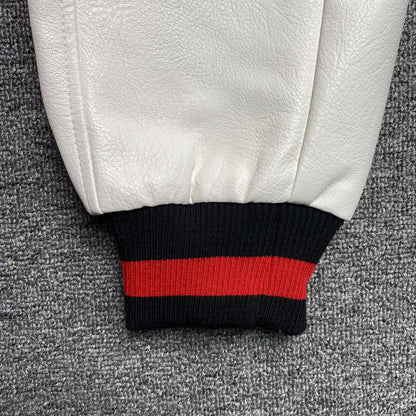 OFF WHITE PATCHWORK VARSITY JACKET RED