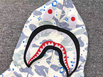 BAPE SPACE CAMO SHARK FULL ZIP HOODIE WHITE