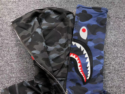 BAPE COLOR CAMO SEPARATE SHARK FULL ZIP HOODIE BLACK BLUE