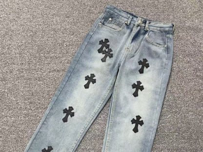 Chrome Hearts Cross Patch Pantalon Jeans Azul Lavado