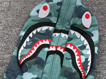 BAPE COLOR CAMO SHARK WIDE FULL ZIP DOUBLE HOODIE GREEN