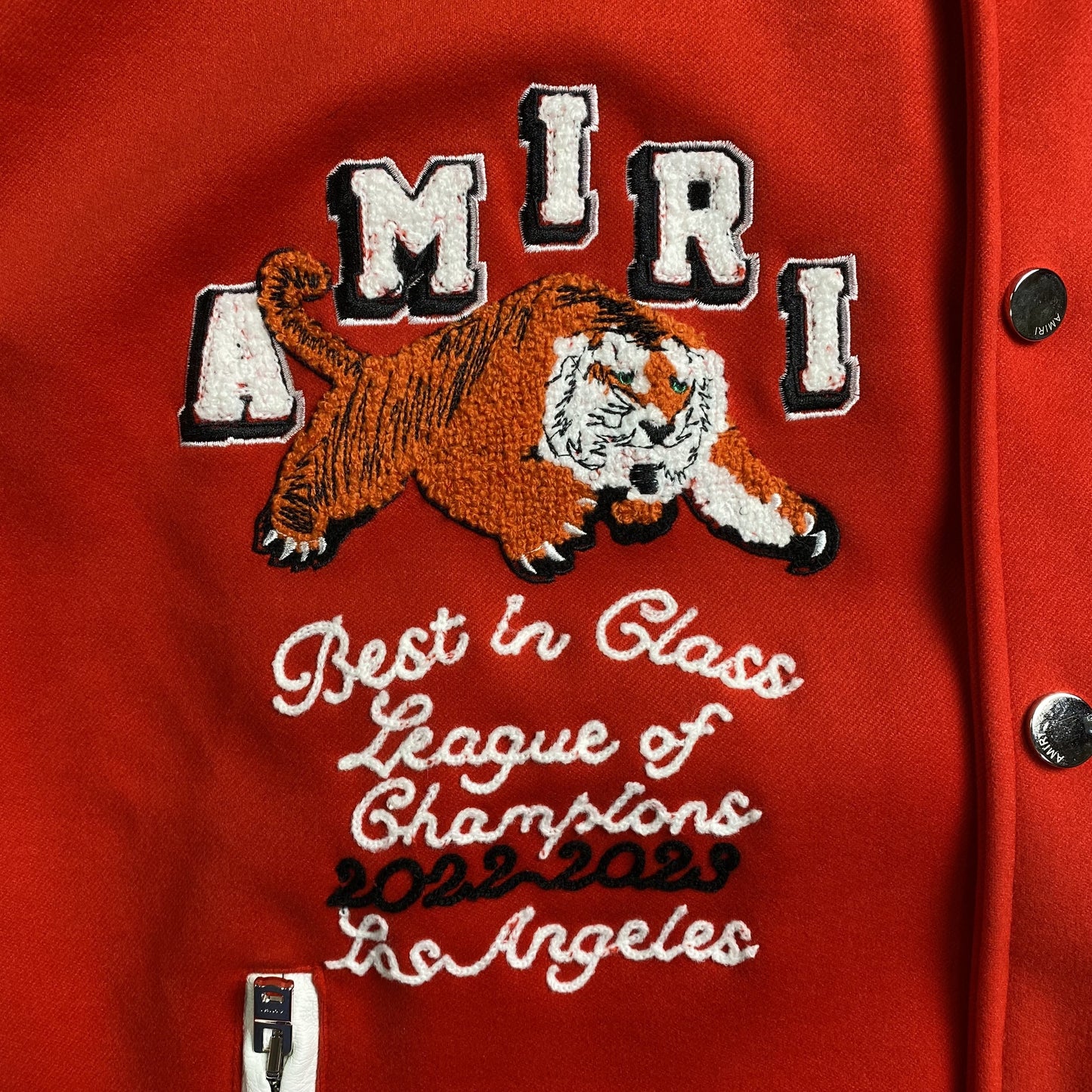 AMIRI LOGO PATCH VARSITY JACKET RED