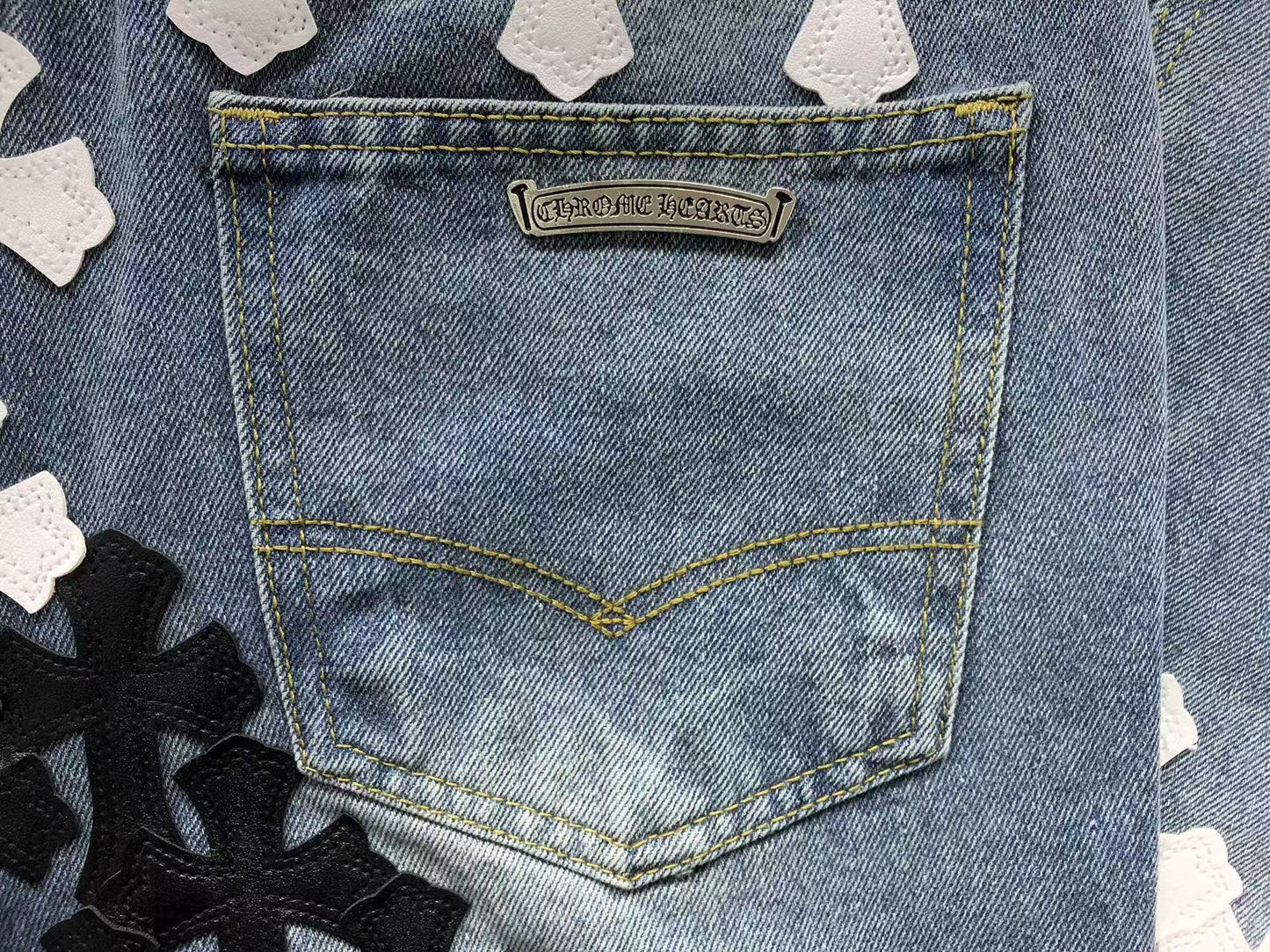 Chrome Hearts Cross Patch Pantalon Jeans Azul Lavado