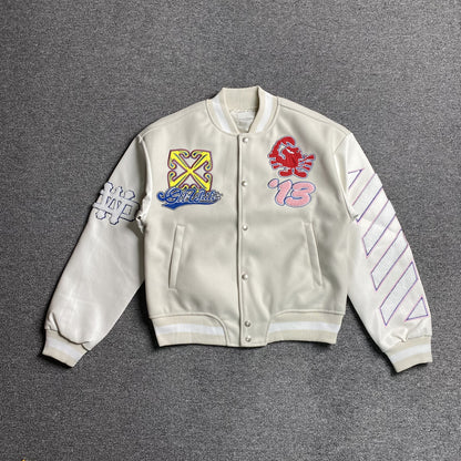 OFF WHITE WO CHARACTERS VARSITY JACKET GREY