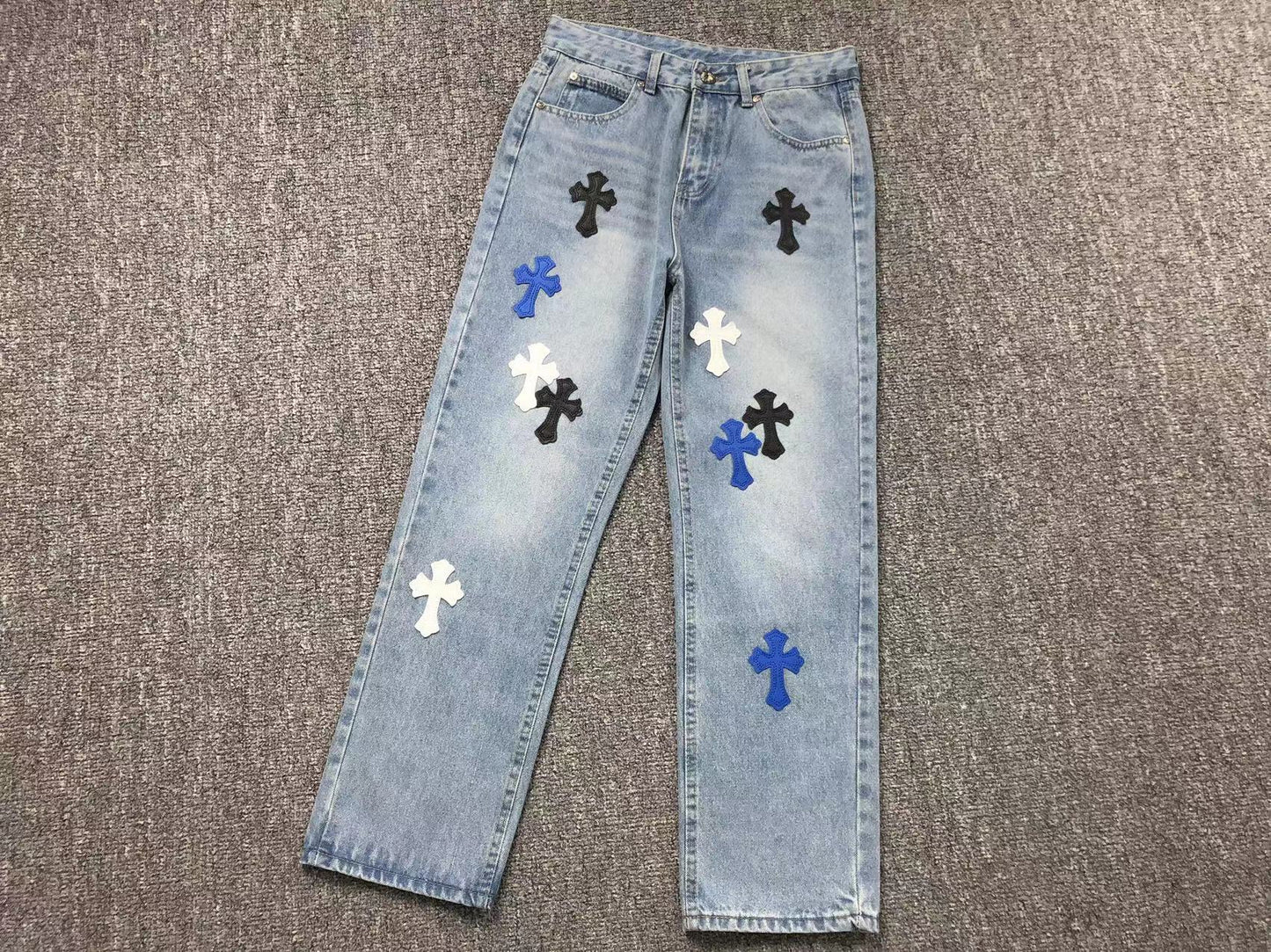 Chrome Hearts Cross Patch Pantalon Jeans Azul Lavado