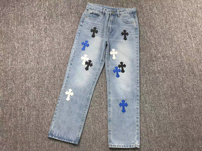 Chrome Hearts Cross Patch Pantalon Jeans Azul Lavado