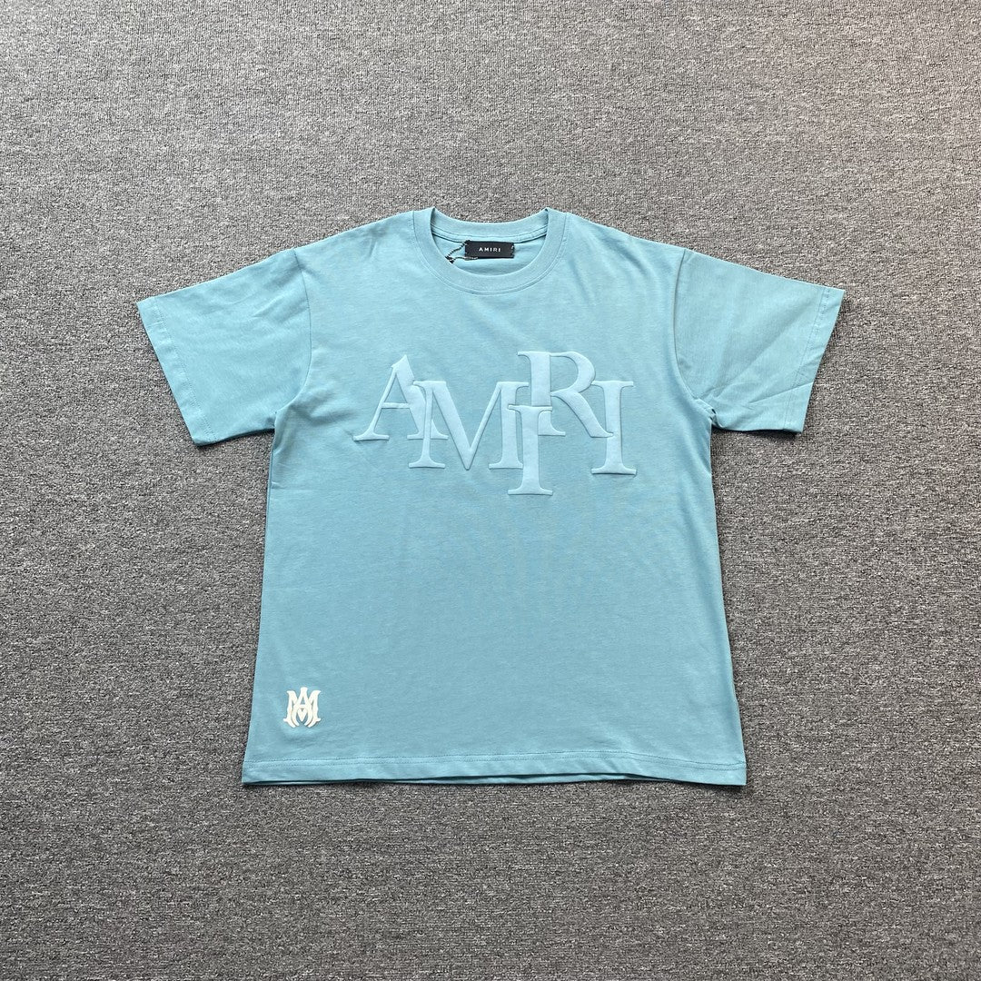 AMIRI STAGGERED LOGO TEE BLUE