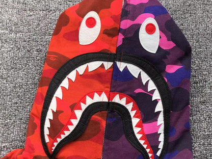 BAPE COLOR CAMO SEPARATE SHARK FULL ZIP HOODIE RED PURPLE