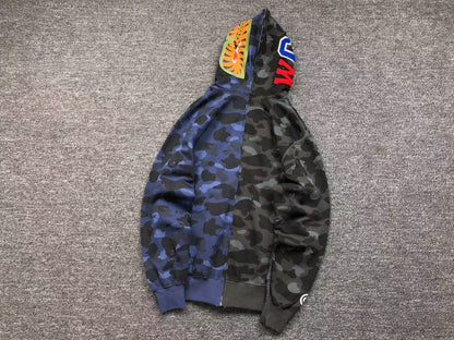 BAPE COLOR CAMO SEPARATE SHARK FULL ZIP HOODIE BLACK BLUE