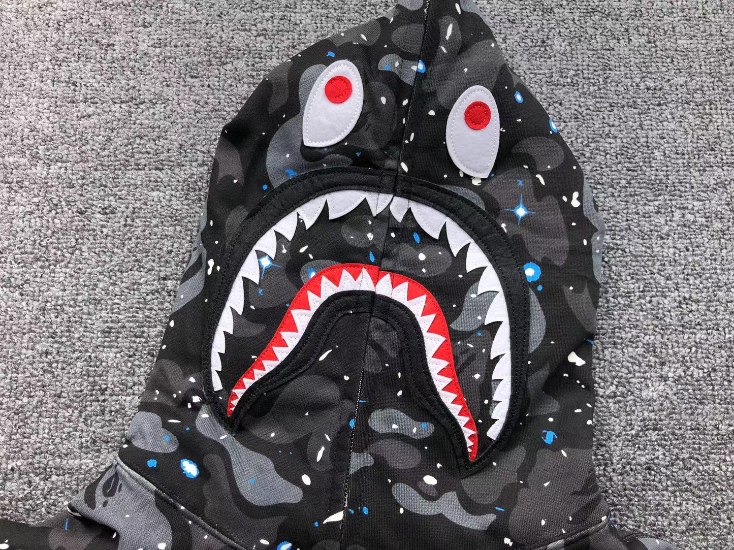 BAPE SPACE CAMO SHARK FULL ZIP HOODIE BLACK