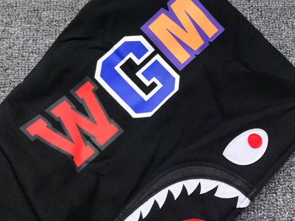 BAPE CITY CAMO SHARK WIDE FULL ZIP DOUBLE HOODIE BLACK