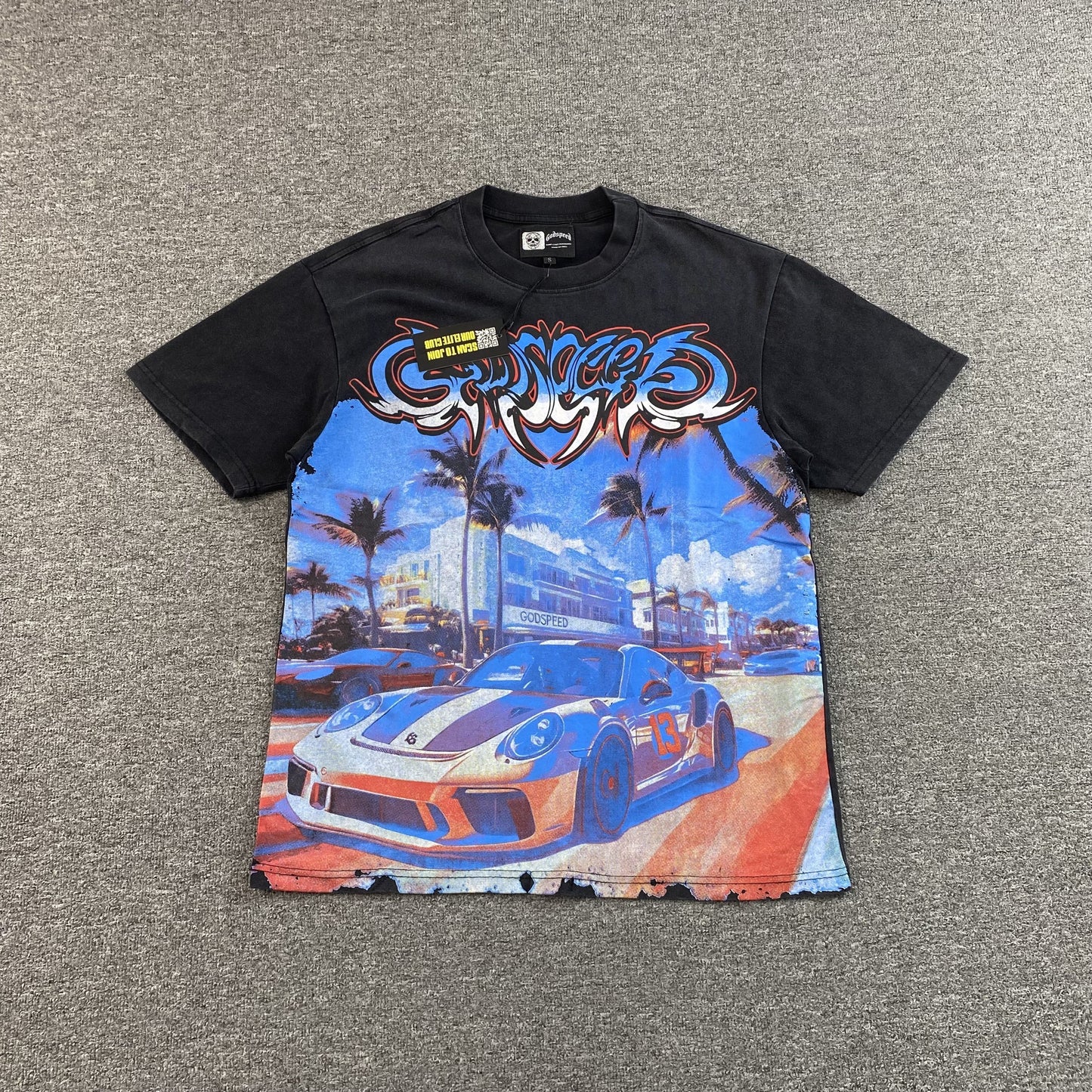 Remera Godspeed Car Meet Miami Negra