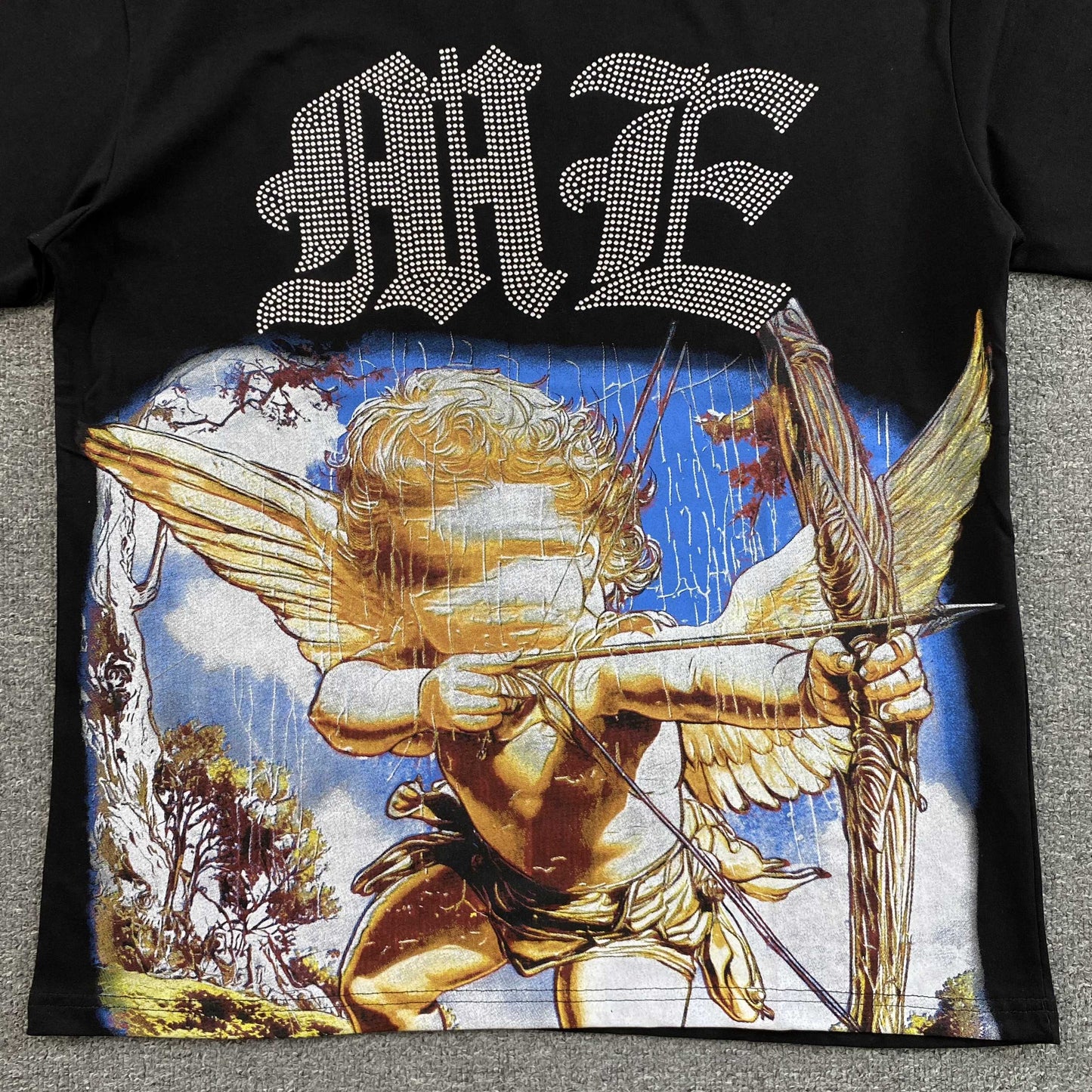 Remera Mixed Emotion Angel Rhinestone Negra