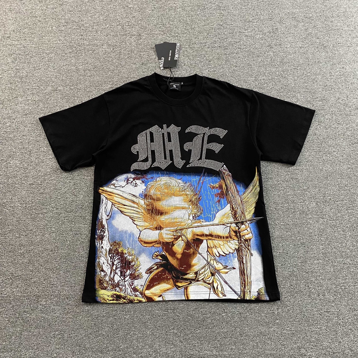 Remera Mixed Emotion Angel Rhinestone Negra