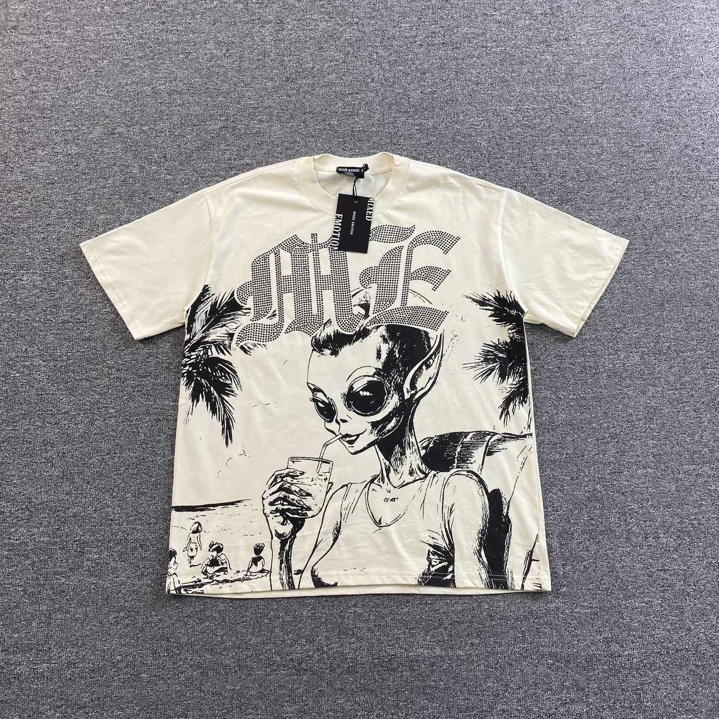 Remera Mixed Emotion Beach Rhinestone Cream