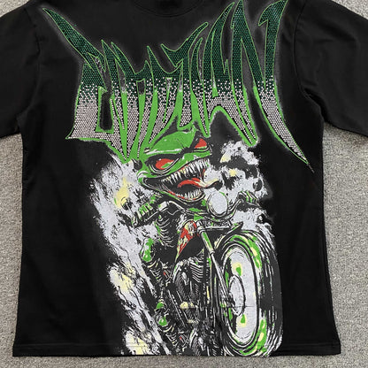 Remera Mixed Emotion Goblin Rhinestone Negra