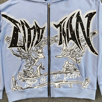 Campera Mixed Emotion Graffiti Celeste