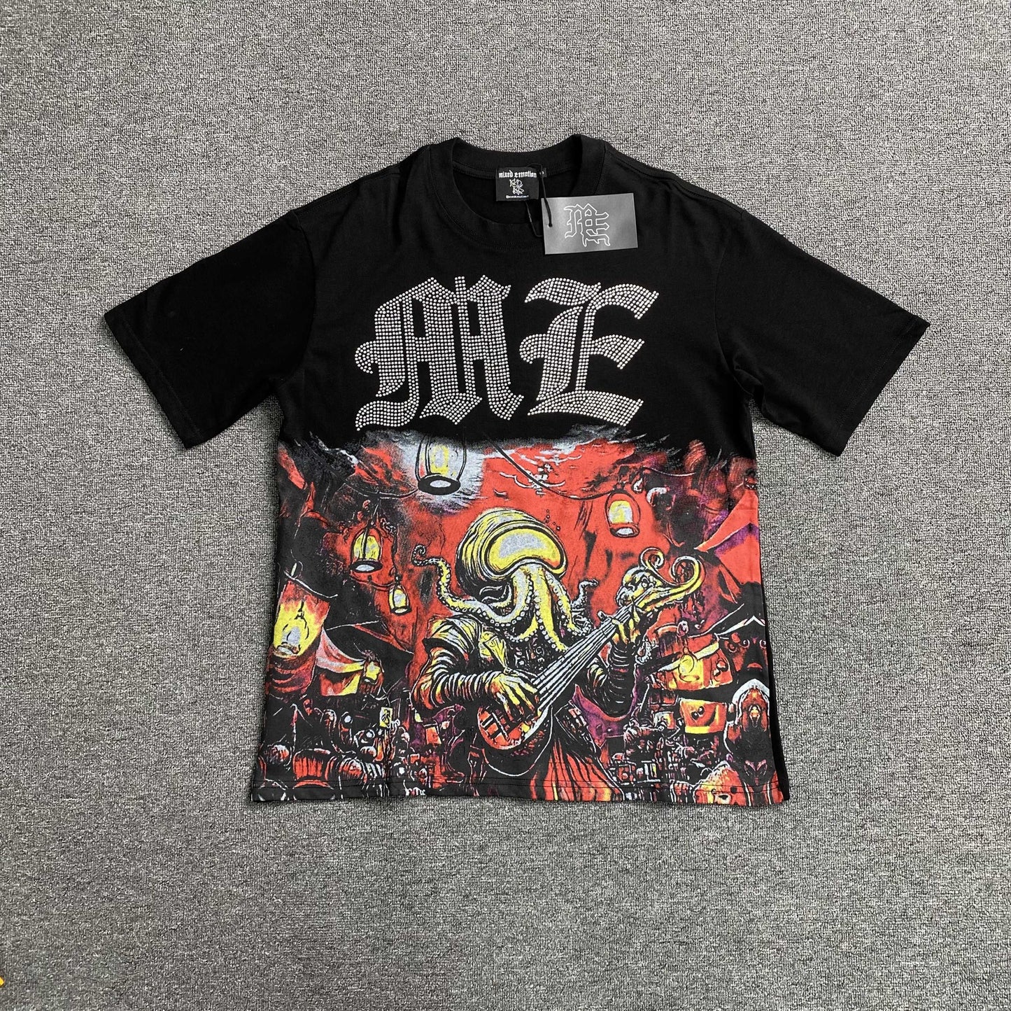 Remera Mixed Emotion Octopus Rhinestone Negra