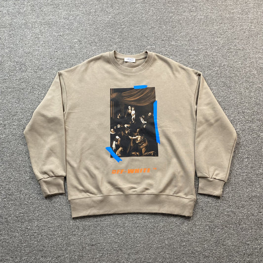 off-white-x-browns-caravaggio-crewneck-tan-Drip Store Argentina