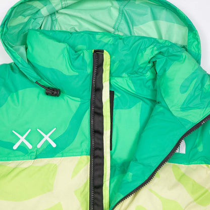 KAWS X THE NORTH FACE RETRO 1996 NUPTSE JACKET SAFETY GREEN NUPTSE PRINT