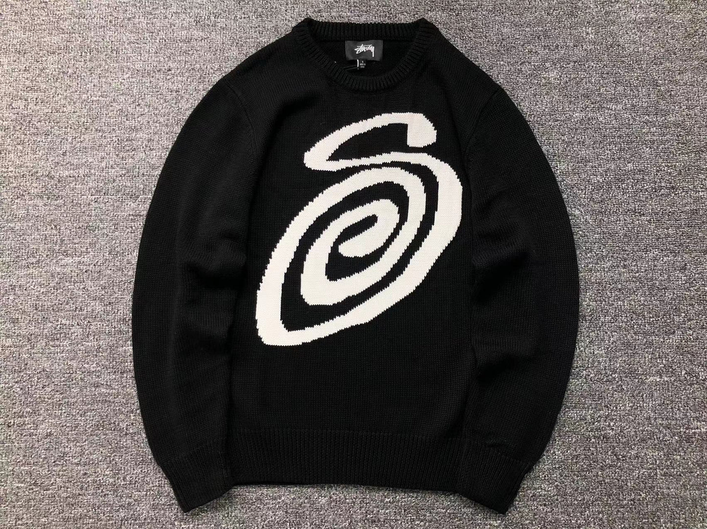 Sweater Stussy Curly S Knit Negro