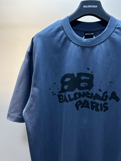 BALENCIAGA HAND-DRAWN BB ICON T-SHIRT BLUE