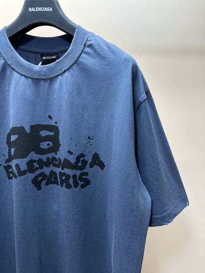 BALENCIAGA HAND-DRAWN BB ICON T-SHIRT BLUE