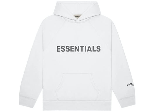 FEAR OF GOD ESSENTIALS APPLIQUE LOGO HOODIE WHITE